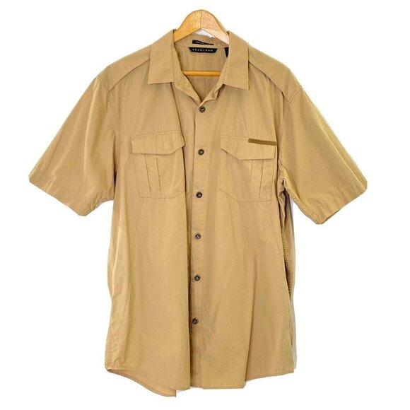 Sean John Shirt Mens size XXL Original Fit Button Front Short Sleeved KhakiBeige - Picture 1 of 10